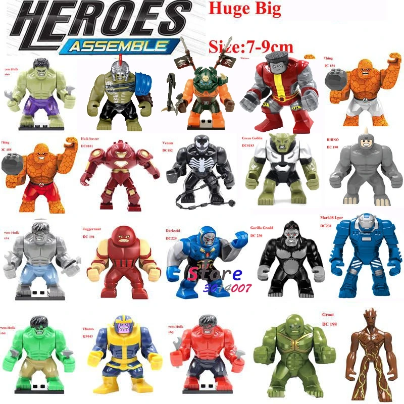 

Single Sale Large Big Size Marvel Super Heroes Thanos Hulk Venom Ironman Dogshank Building Blocks Toys for children