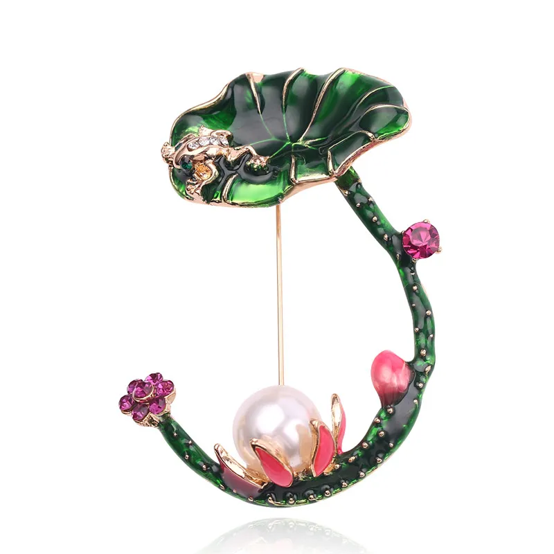Женская брошь в форме лягушки эмалированная цветка лотоса с искусственным