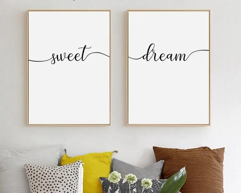 

Simple Black And White Sweet Dream Phrase Canvas Painting Poster And Print Living Room Bedroom Wall Art Picture Home Unframed