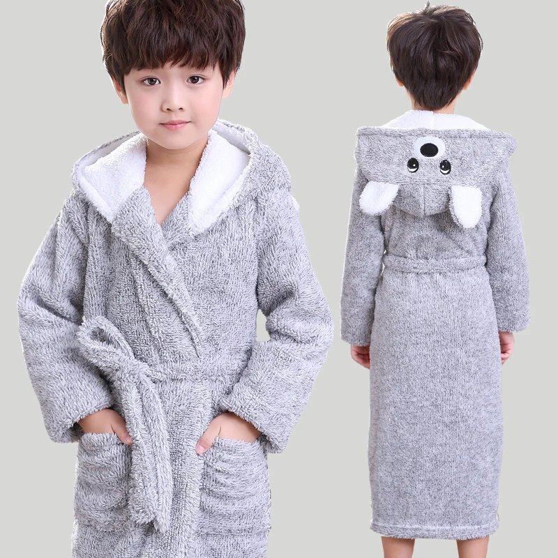 

2018 Autumn Winter Baby Kids Pajamas Boys Coral Thickened Bathrobe Housewear Children Flannel Lovely Cartoon Robe Nightgown A851