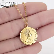 QIAMNI Elizabeth Moeda De Ouro Colar De Espírito Do Mar Ilha de Declaração Homens Colar Presentes Do Amante Jóias Charme Dropshipping