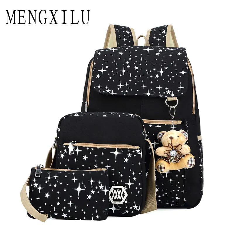 Large Capacity School Bags for Teenagers Girls Ladies Dot Bear Backpack 3 Set Star Women Shoulder