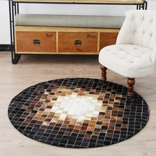 Роскошный, в американском стиле натуральный коричневый цвет воловья кожа ковер пэтчворк, ручная работа круглая форма коровья кожа меховой ковер для гостиной