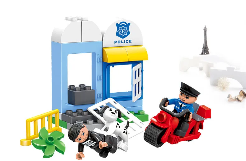 Новые модели HM066 95 шт., строительные игрушки, Обучающие блоки, DIY игрушки, раннее обучение, игрушки для детей, полицейский участок, блоки для Duploe