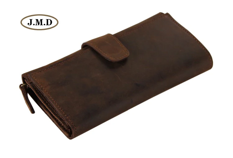 

J.M.D Genuine Leather Long Purse Dark Brown Card Holder Wallets Male Fashion Design Card Slots Purse New Style Wallet 8052R