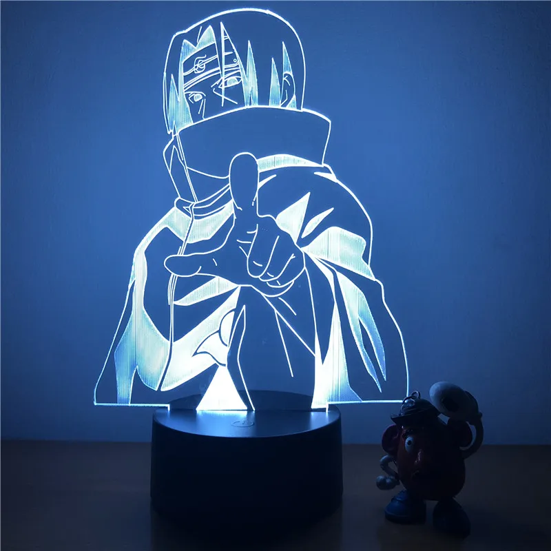 3D светодиодный ночной Светильник Наруто Саске Итачи фигурка 7 цветов Сенсорная Оптическая иллюзия настольная лампа украшение дома модель