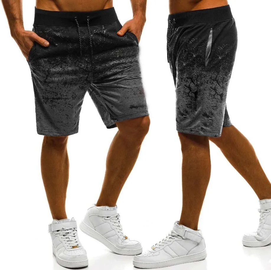 Новые мужские летние мягкие шорты для тренировок, фитнеса, повседневные модные шорты с принтом и карманами - Цвет: B