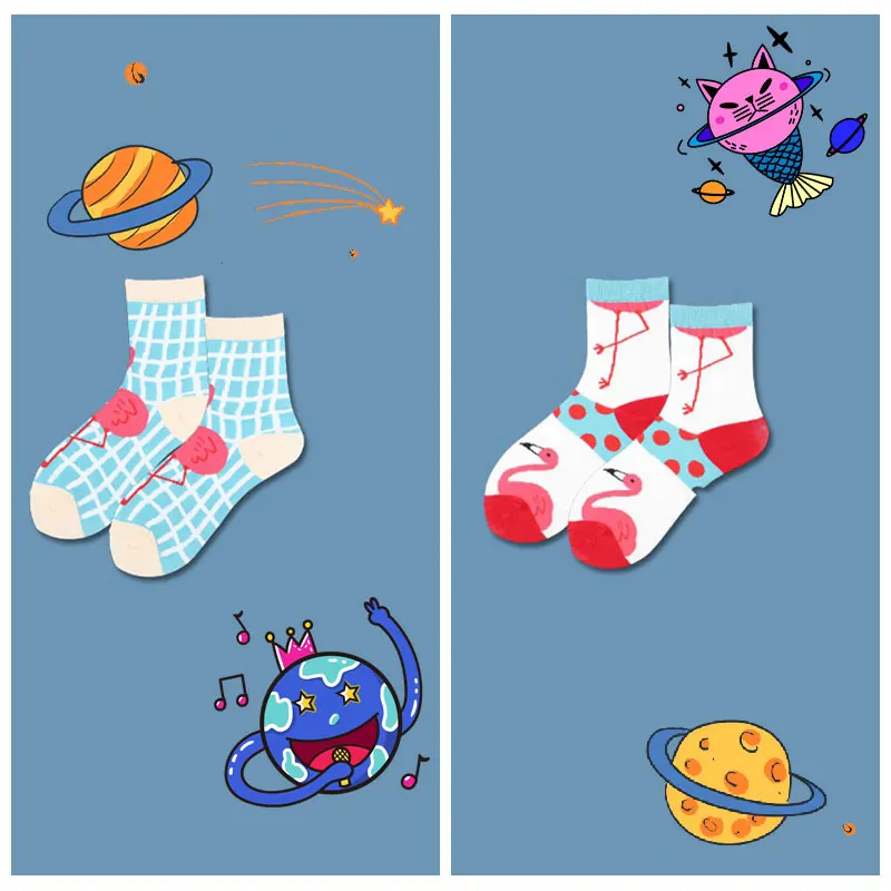 Забавные стильные художественные носки для женщин с рисунком фламинго, яркие цветные Повседневные носки, дышащие мягкие отличительные трендовые носки