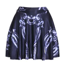 Горячая Распродажа женские юбки с высокой талией Черный Скелет цифровой печатный женский стрейч мини юбка