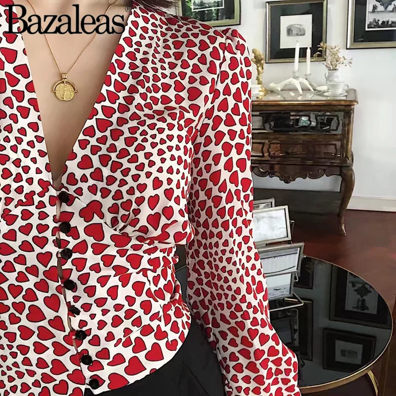 

Vintage Long sleeve button front top Your Love Print V Neck Blouse Tailored bell sleeve with a cuff shirt Nipped waist blusas
