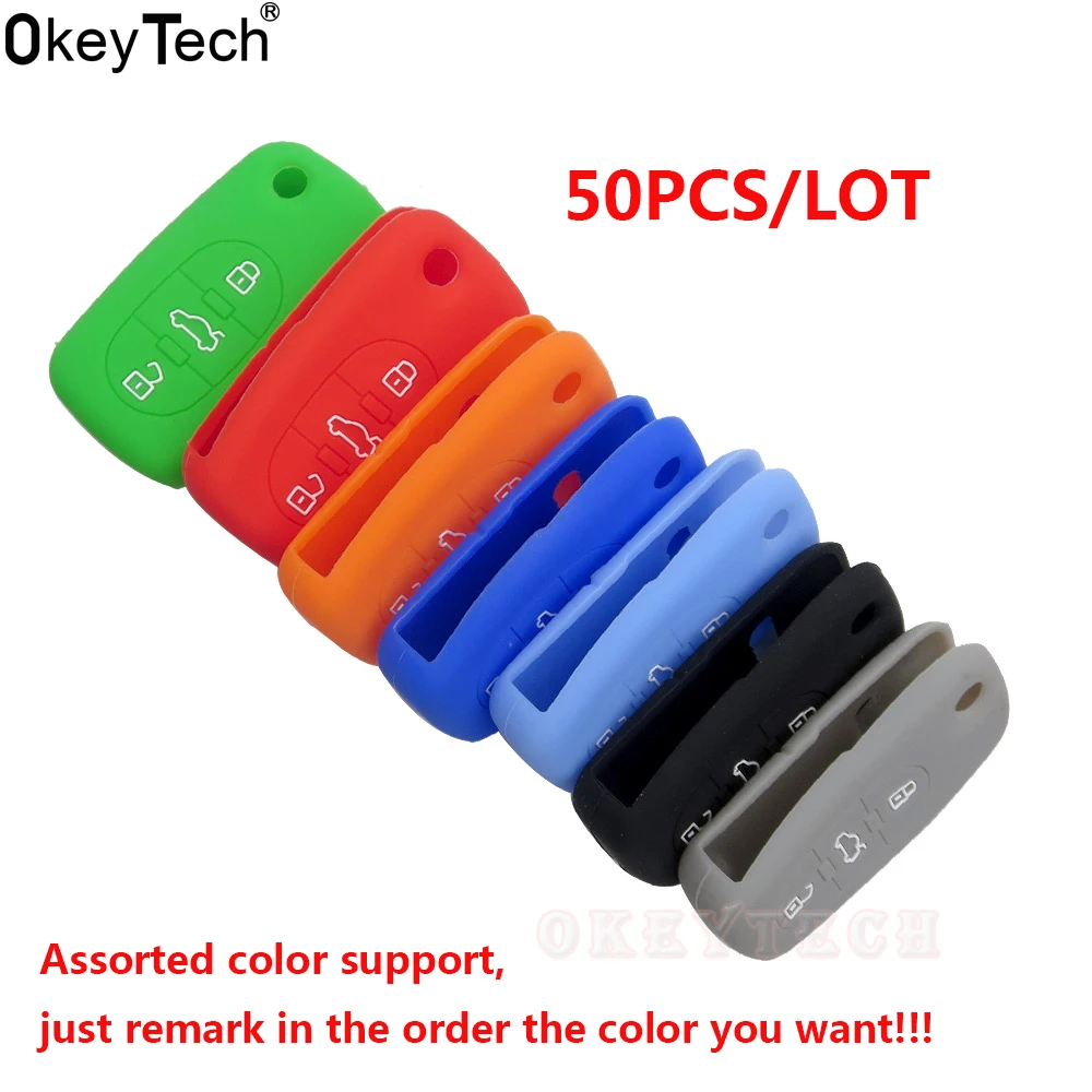 OkeyTech 50 шт./лот силиконовый кожаный чехол для ключа Audi A3 A4 A6 A8 TT 3 кнопки складной с