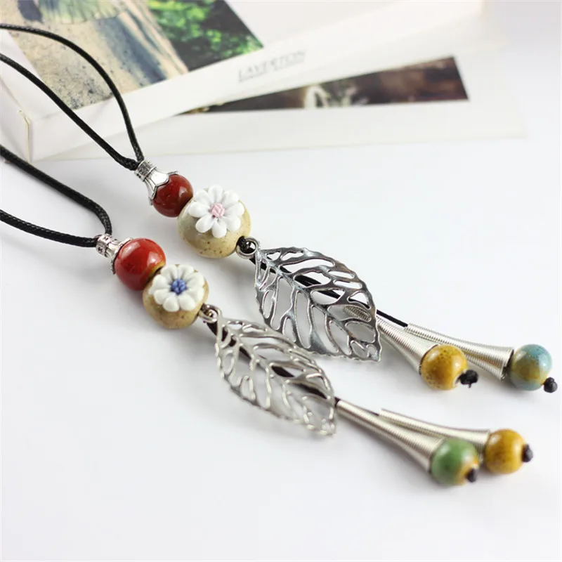 New Design handmade Ceramic Long necklace all match Weater colar feminino Men Leaf necklaces pendants | Украшения и аксессуары