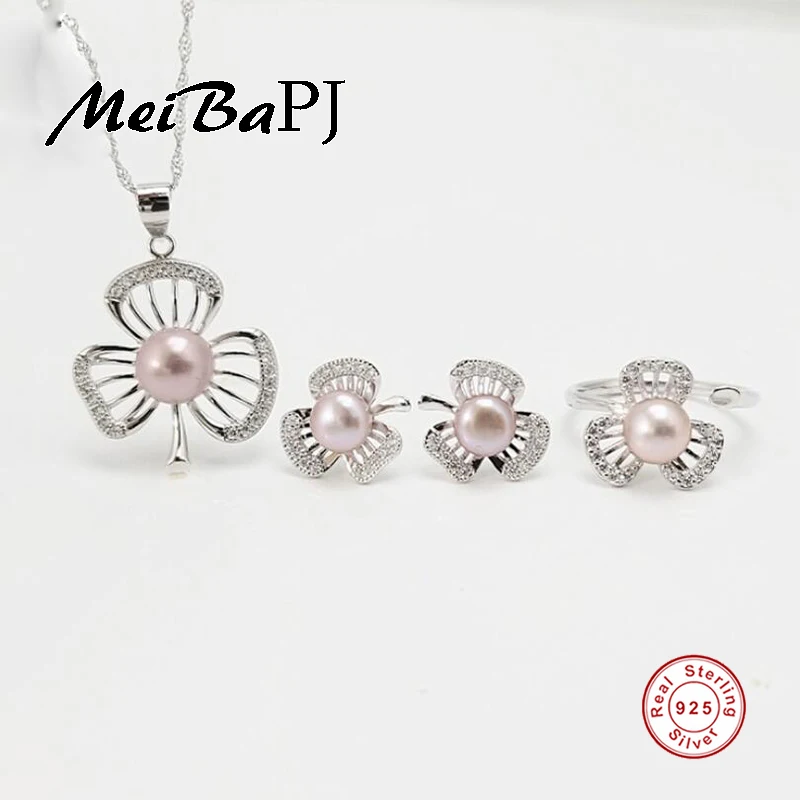 

[MeiBaPJ]Fashion Personality Bowknot AAA Zircon Set S925 Silver Earrings & Necklace & Ring Fine Jewelry Sets For Women