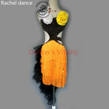 

2017 Fashion Sequins Latin Dance Dress Women Girls Harness Back Opening Salsa Samba Tango Competition Stage Latin Dance Costume