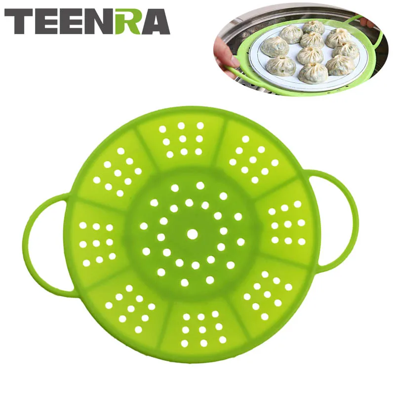 

TEENRA 1Pcs Vegetable Silicone Steamer Fruit Basket Non-slip Food Steamer Round Dish Kitchen Steamer Cooking Tools