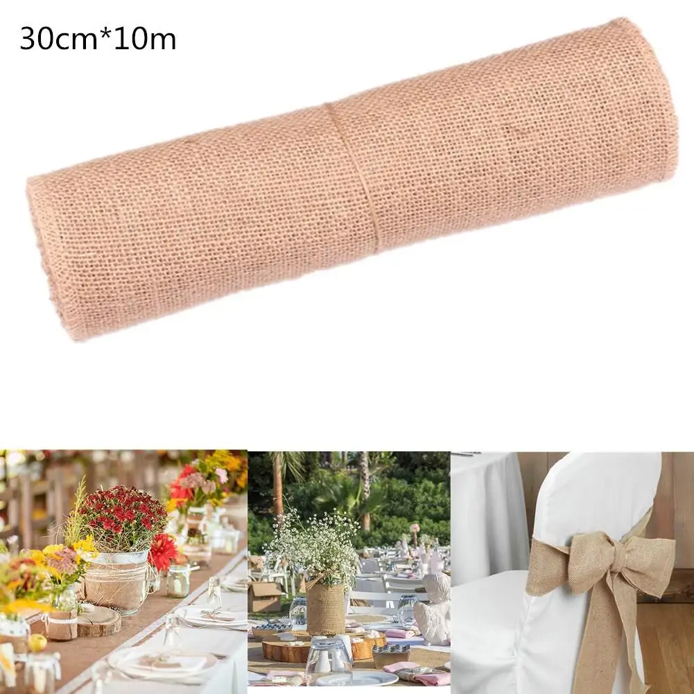 

None 30CM * 10M Retro Style Jute Cloth Roll Table Flag for DIY Wedding Decoration Craft