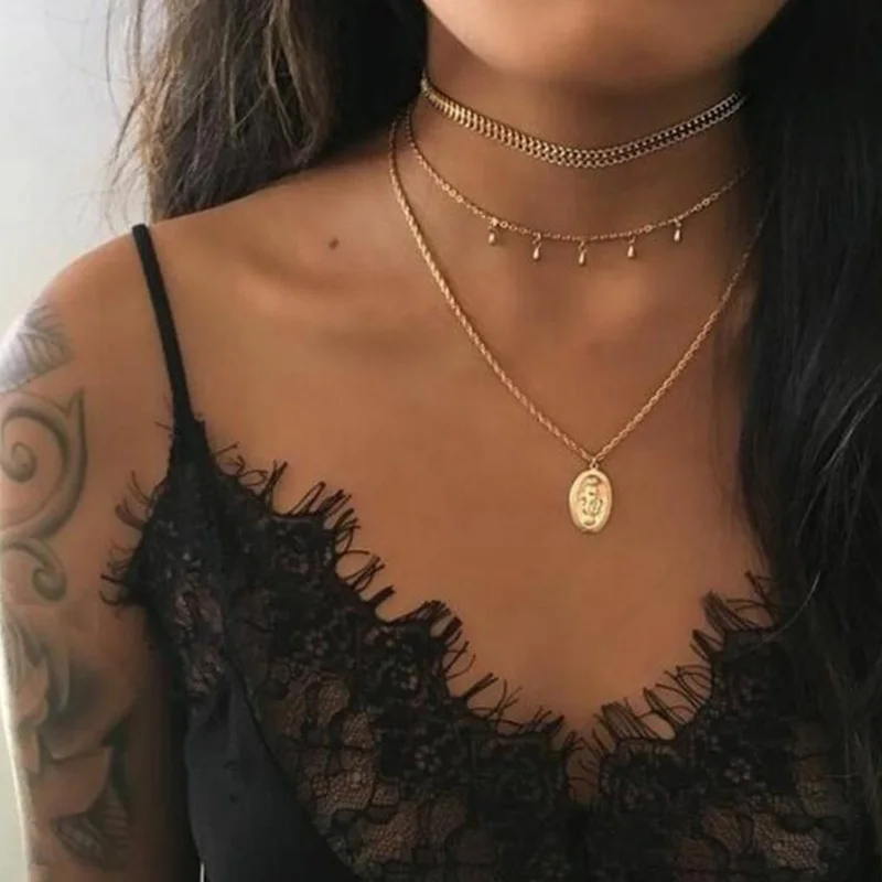 

RscvonM Multilayer Cross Virgin Mary Pendant Beads Chain Christian Neckalce Goddess Catholic Choker Necklace Collier For Women