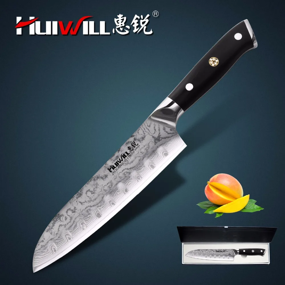 Huiwill 67 слоев японской VG10 дамасской стали кухонный нож Santoku Универсальный нож Овощной кухонный нож наборы