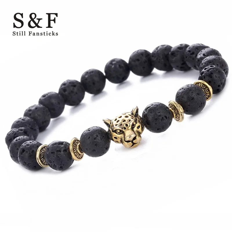 

Leopard Bracelet Men Bracelets For Women Pulseira Masculina Buda Jewelry Bileklik Pulseira 8mm Lava Stone Beads Elastic Braslet