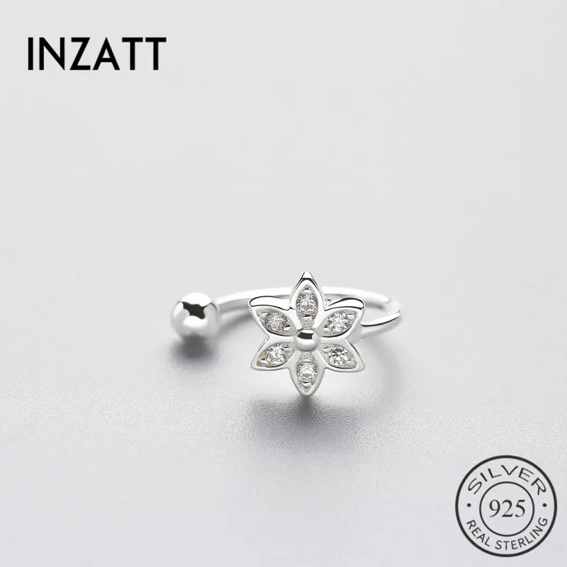 

INZATT 1 Piece Real 925 Sterling Silver Mosaic Flower Clip Earrings Minimalist Style Jewelry Accessories For Young Girls Gift