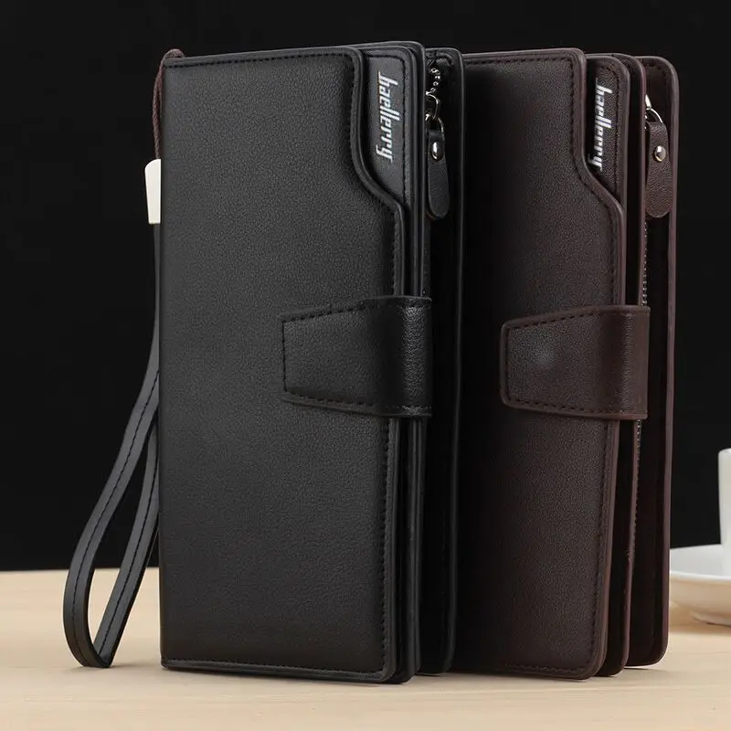 Long Large Capacity Organizer Leather Men Wallets Wristlets Clutch Bag Zipper Pocket Card Holder ...