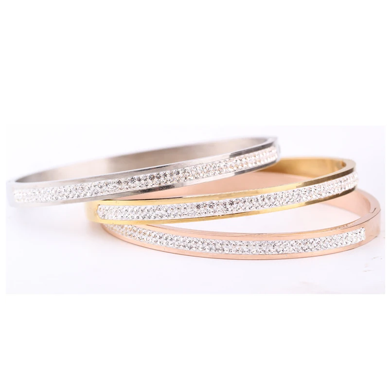 New Arrival Two Row Crystal Rhinestone Pave Stainless Steel Bracelets