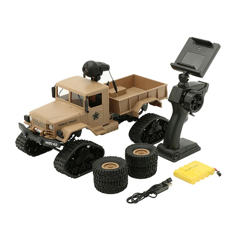 1:16 Full-scale RC Military Truck with WiFi HD Camera FPV Real-time Transmission 4WD Replaceable Tire High Speed RC Car - Color: With camera