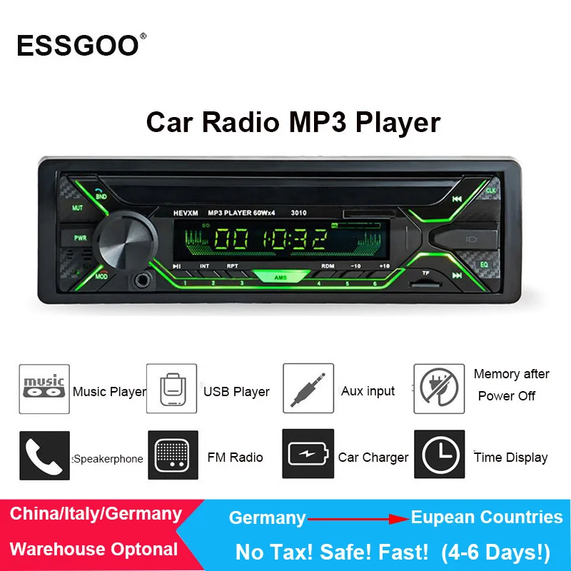 

Essgoo Car Radio Stereo Mp3 Player Bluetooth Phone Aux-In Mp3 Fm/Usb/1 Din/Remote Control 12v Car Audio Auto Radio Autoradio