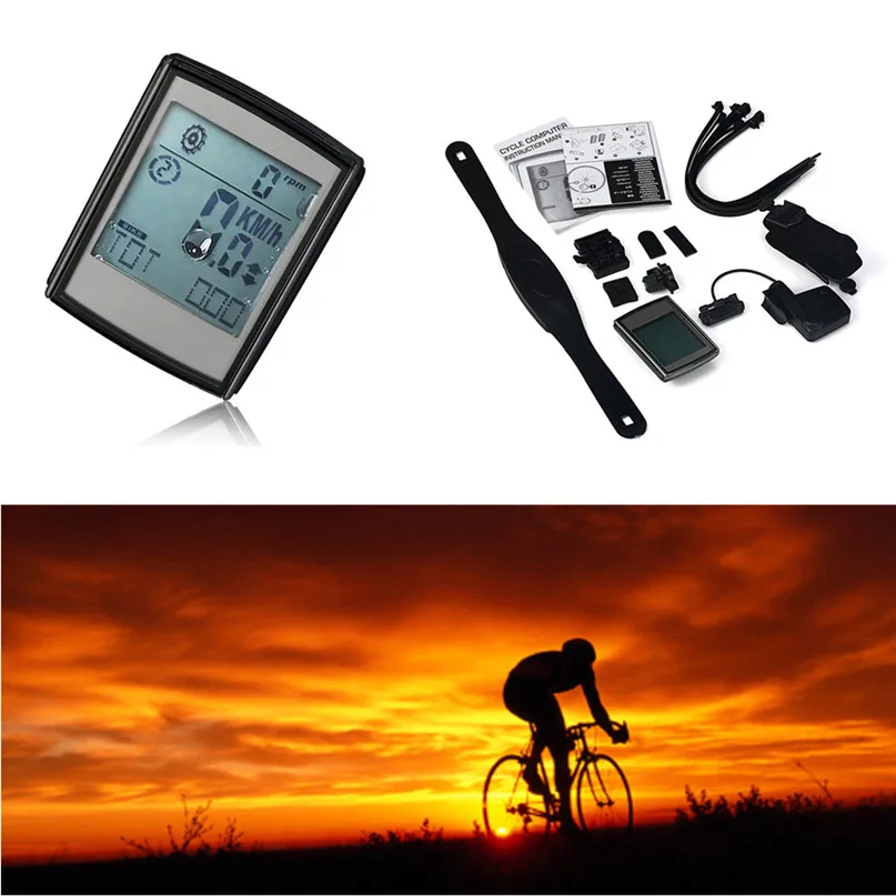 Waterproof Wireless Stopwatch Digital Bicycle Speedometer Heart Rate Monitor Cadence Speed Sensor Bicycle Computer #2M29 (8)