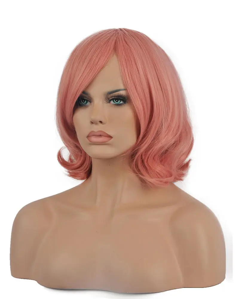 FREE SHIPPING Hot Sell!!! Light Pink Short Curly Synthetic Hair Wig Women Full Cosplay Costume Party Wigs |