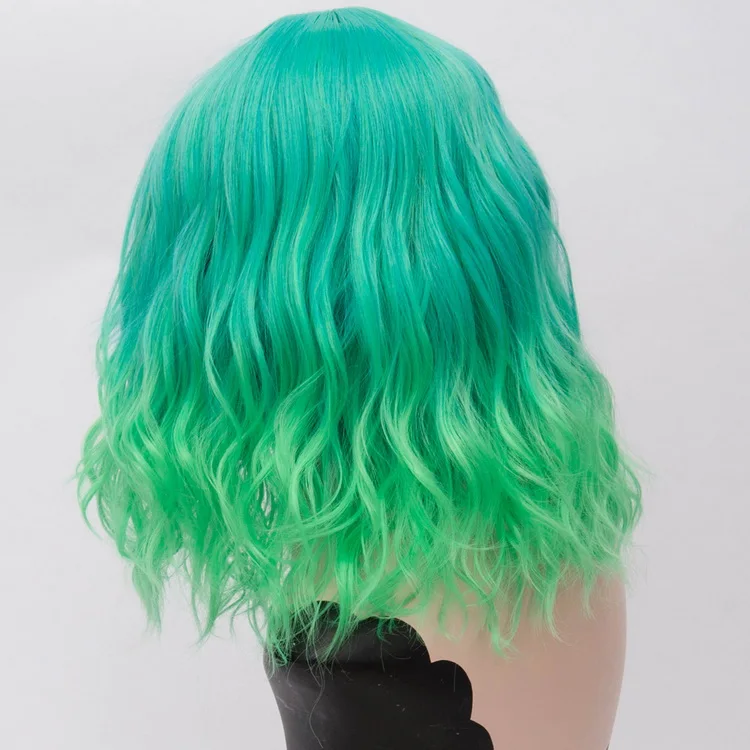 Yiyaobess 16 дюймов короткие волнистые Омбре парик с челкой синтетические волосы синий розовый зеленый фиолетовый костюм на Хэллоуин Косплей парики для женщин - Цвет: green ombre