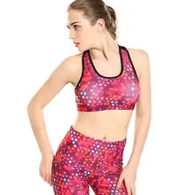 Женский Цветной красный принт пятен Фитнес короткий жилет тренировка беспроволочное нижнее белье Бесшовные стрейч майка Топ волокно хип-хоп мягкий бюстгальтер