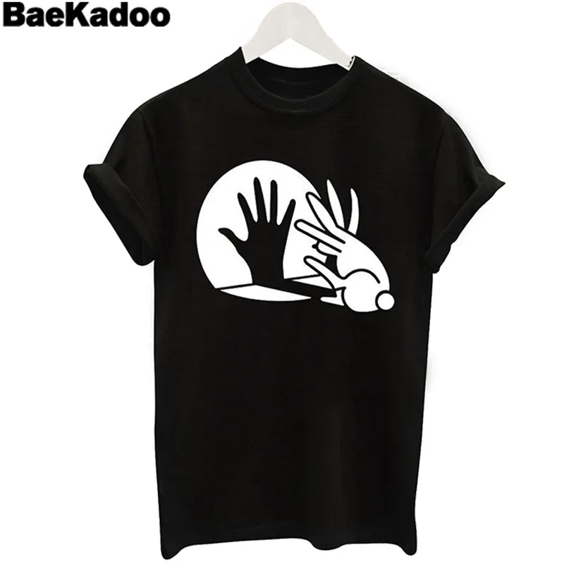 Женские Летние Стильные футболки BAEKADOO с забавным принтом кролика топы уличная