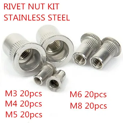 

100PCS/LOT M3 M4 M5 M6 M8 Stainless Steel Rivet Nut Kit insert nut (High Quality)