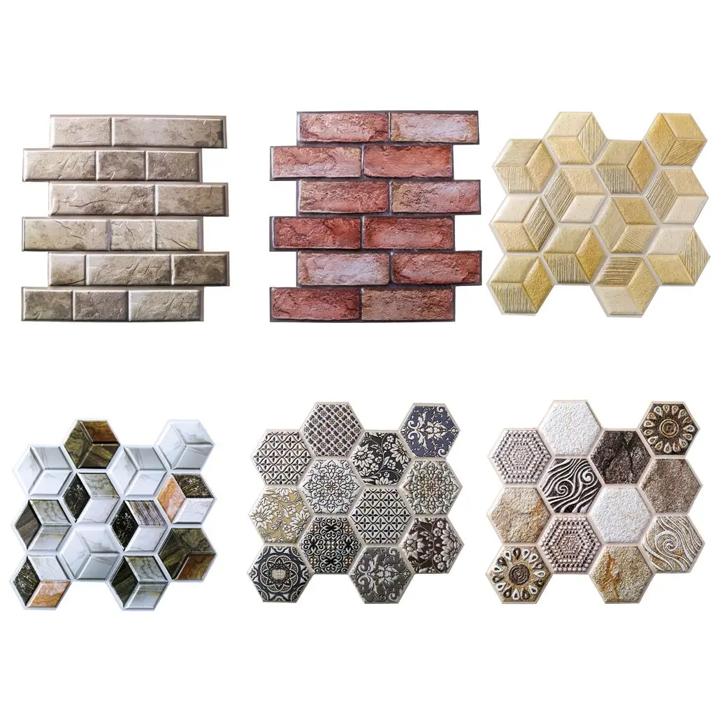 Billige 10 stücke Wand Aufkleber 3D Anti Kollision Wand Aufkleber Abnehmbare PVC Unregelmäßige Ziegel Wand Panel Kunst Dekore