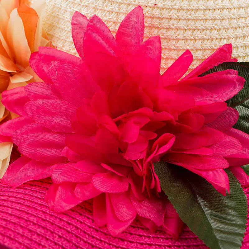 Flower Large Brim Floppy Straw Hat Women Contrast Summer Traveling Beach Sun Hats Fashion Leisure Big Brimmed Wavy Caps CP0205 (5)