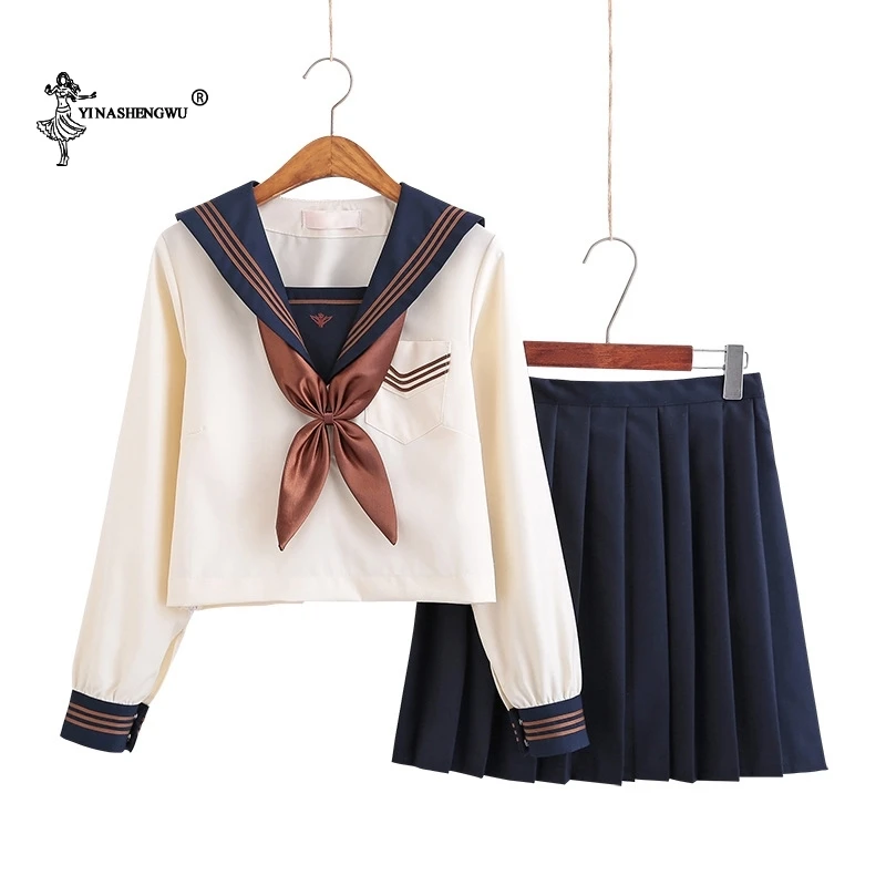 

Japanese School Uniforms Anime COS Sailor Suit Jk Uniforms College Middle School Uniform For Girls Students Light Yellow Costume