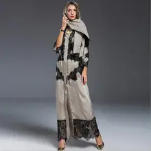 Plus size Dubai fashion brand Muslim Islamic dress adult temperament lace pure color abaya big size Singapore dress+scarf J14
