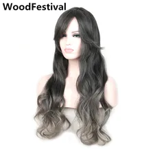 fashion womens mix gray black wig ombre grey hair long wavy synthetic wigs with bangs gradient color WoodFestival цена fashion womens mix gray black wig ombre grey hair long wavy synthetic wigs with bangs gradient color WoodFestival цены онлайн