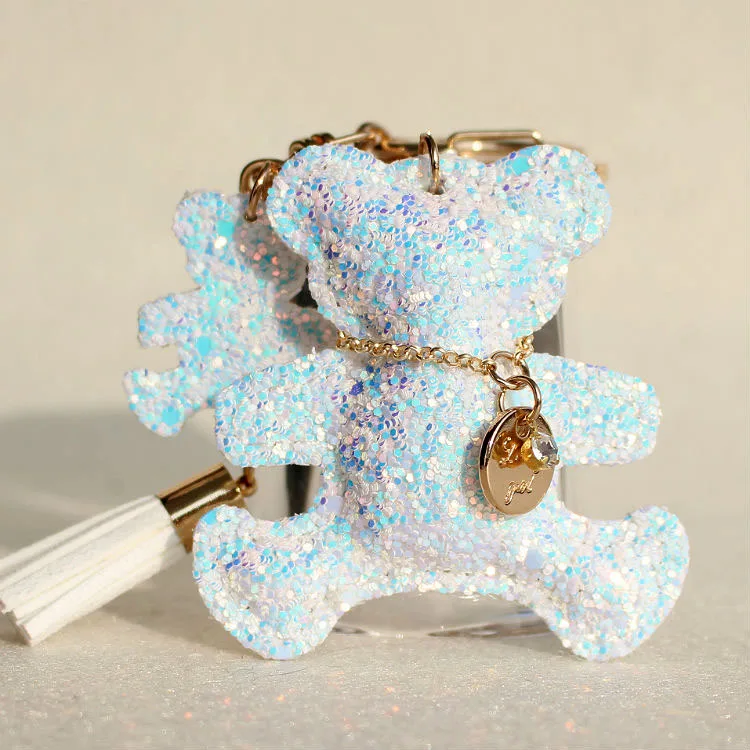 Милый Кристалл Собака плюшевый медведь автомобильный брелок для ключей щенок брелок для автомобиля брелок для женщин девочек школьная сумка Подвеска на рюкзак - Цвет: WHITE