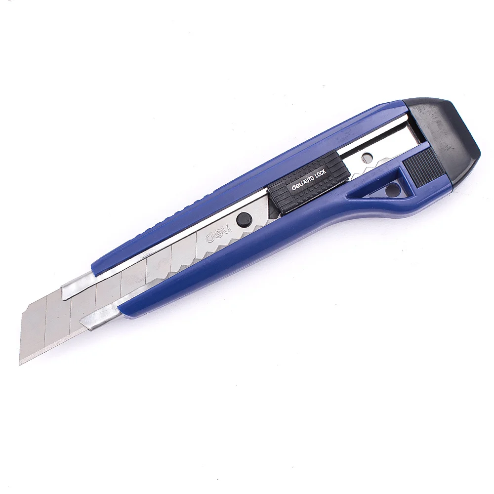 DELI E2041 резак деревянная коробка резак бумаги ABS Автоматический металлический замок канцелярские принадлежности ремесло нож резак нож - Цвет: Синий