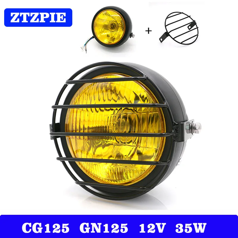 

NEW 12V 35W CG125 Refit Retro Yellow Halogen Headlights GN125 Retro Black Shell Round Motorcycle Headlights Accessories 4300K