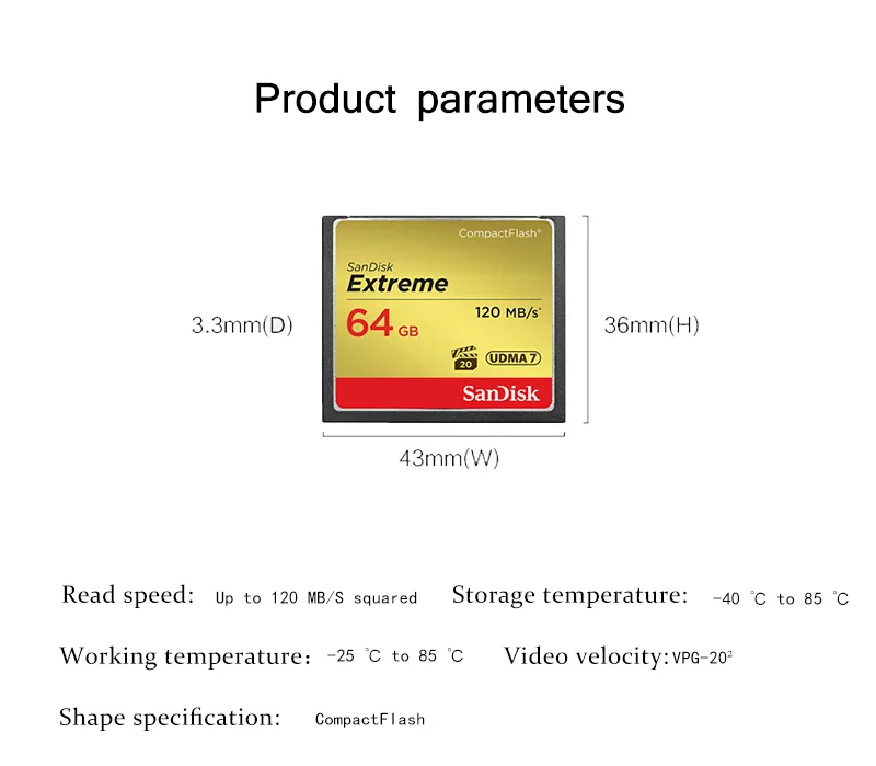 Карты памяти SanDisk Extreme Compact Flash Card 16 ГБ 32 ГБ 64 ГБ 128 ГБ CF карта VPG-20 120 МБ/с. для богатых 4 К и Full HD видео