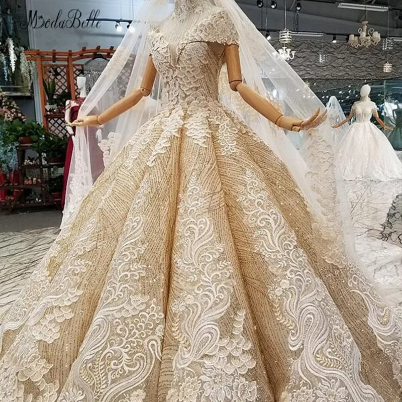 Modabelle Золотое арабское свадебное платье с шейным вырезом и вуалью Vestidos De Novias бальное платье Свадебные платья Robe De Mariage