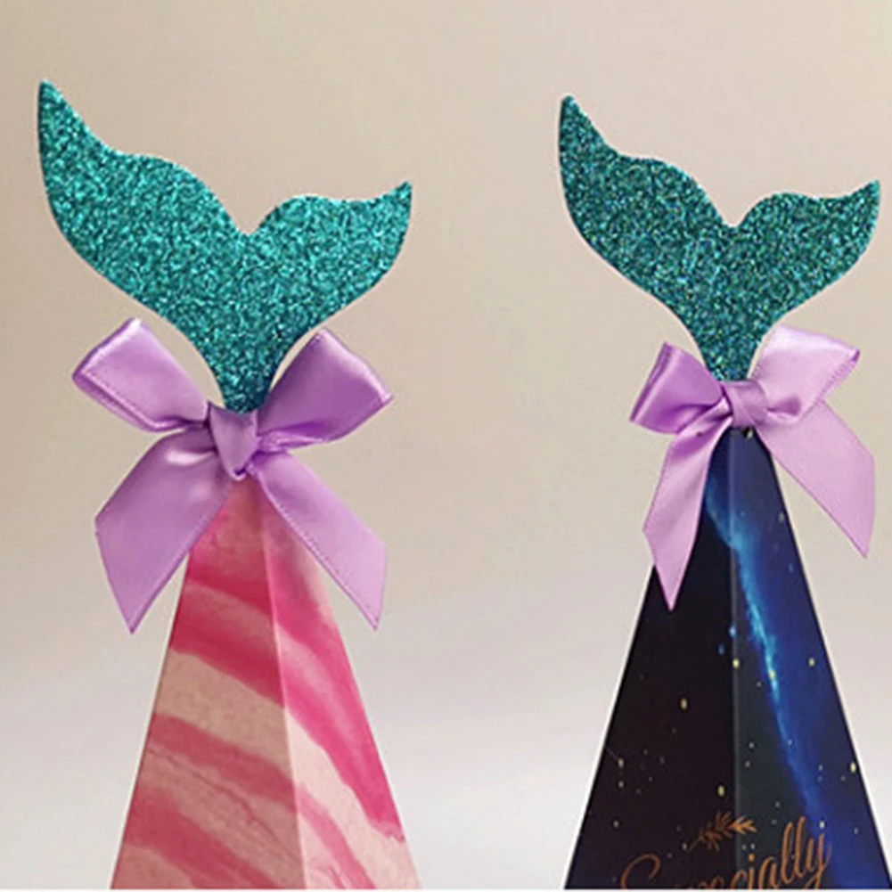 

50Pcs Mermaid Tail Pyramid Candy Boxes with Ribbon Wedding Birthday Party Favor LXY9