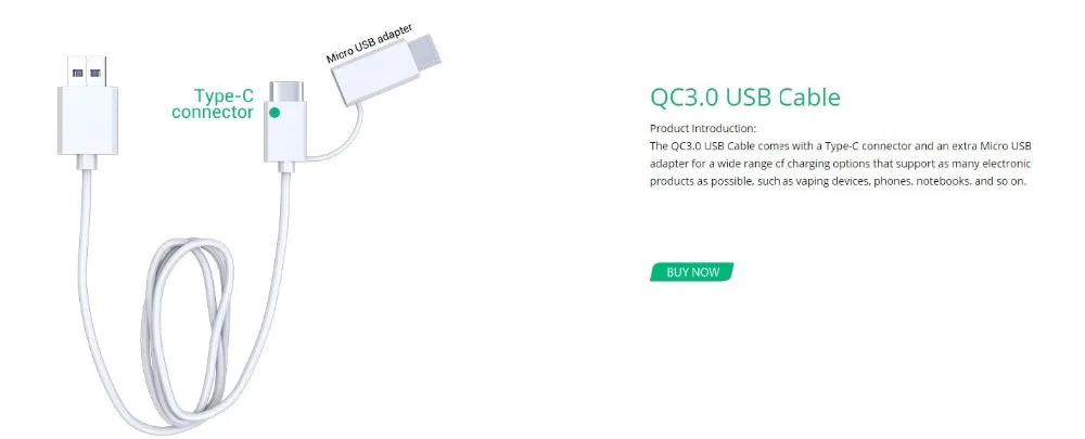 Оригинальный Eleaf QC 3,0 зарядка через usb кабель с Тип с разъемом Micro USB адаптер для iStick nowos электронная сигарета устройств