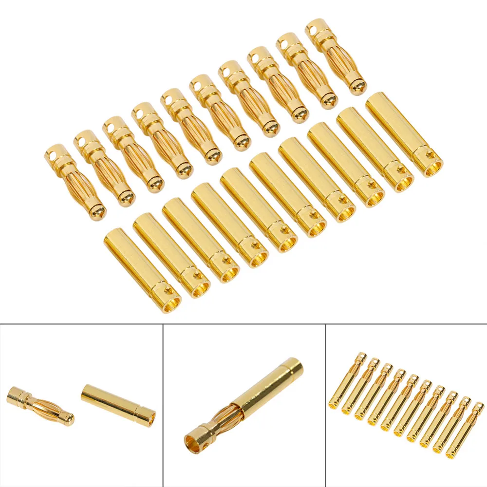 

10pair/lot 2.0mm 3.0mm 3.5mm 4.0mm Gold Bullet Banana Connectors Plug For ESC Battery Motor