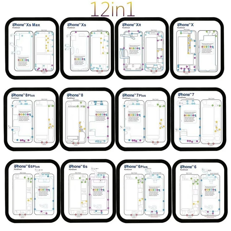 12 в 1 руководство Магнитный винт Хранитель памяти диаграмма мат Ремонт для iPhone 6 6 S 7 8 X XS Max XR Teardown руководство Pad