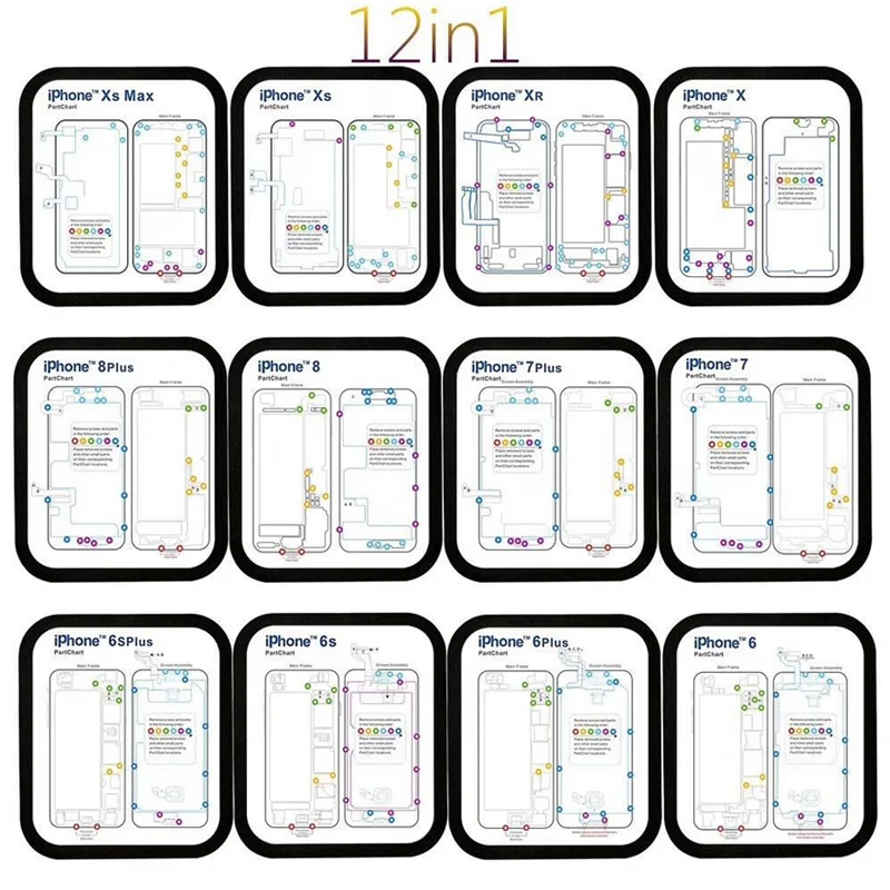 

12 in 1 Guide Magnetic Screw Keeper Memory Chart Mat Repair For iPhone 6 6S 7 8 X XS Max XR Teardown Guide Pad