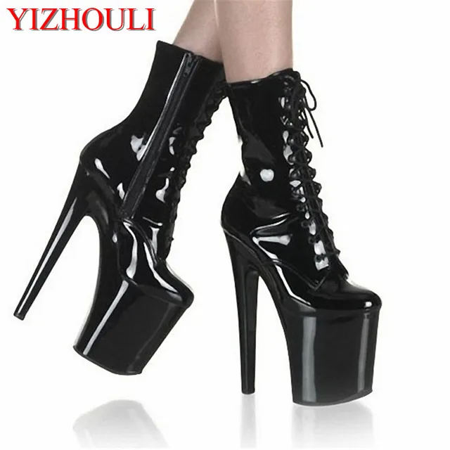 fashion sexy knight female 8 inch high heel platform ankle boots for women autumn winter shoes 15-23cm black pole dancing boots 1